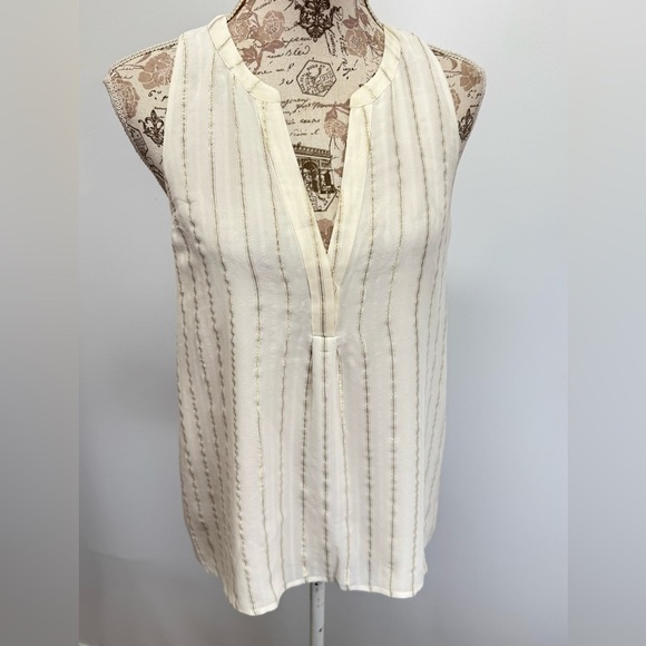 JOIE  Cream Aruna shimmer sleeveless split neckline top size S - Picture 9 of 13